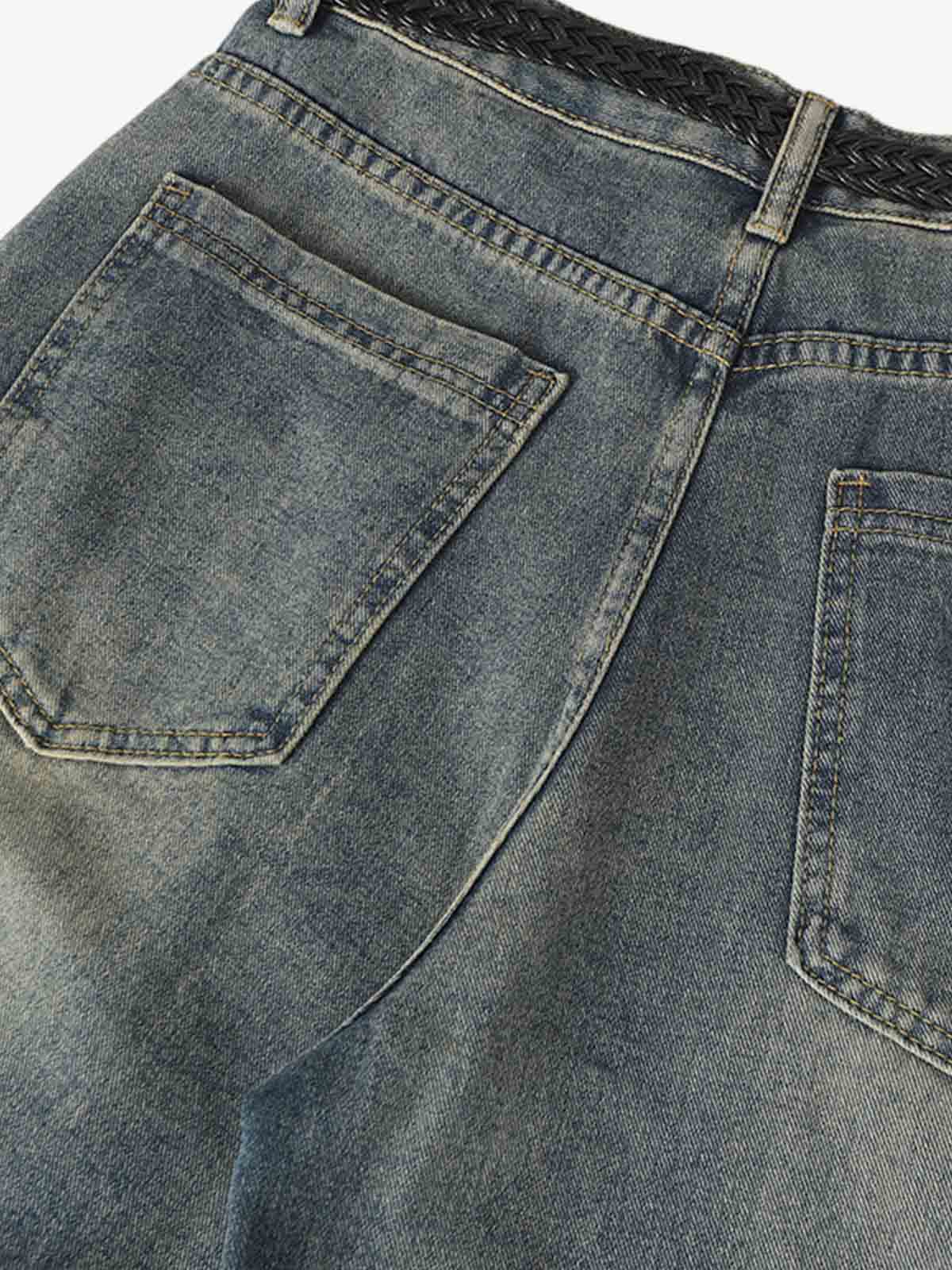 Braided Drawstring Waist Patchwork Cargo Jeans - Luxuryurbanwear