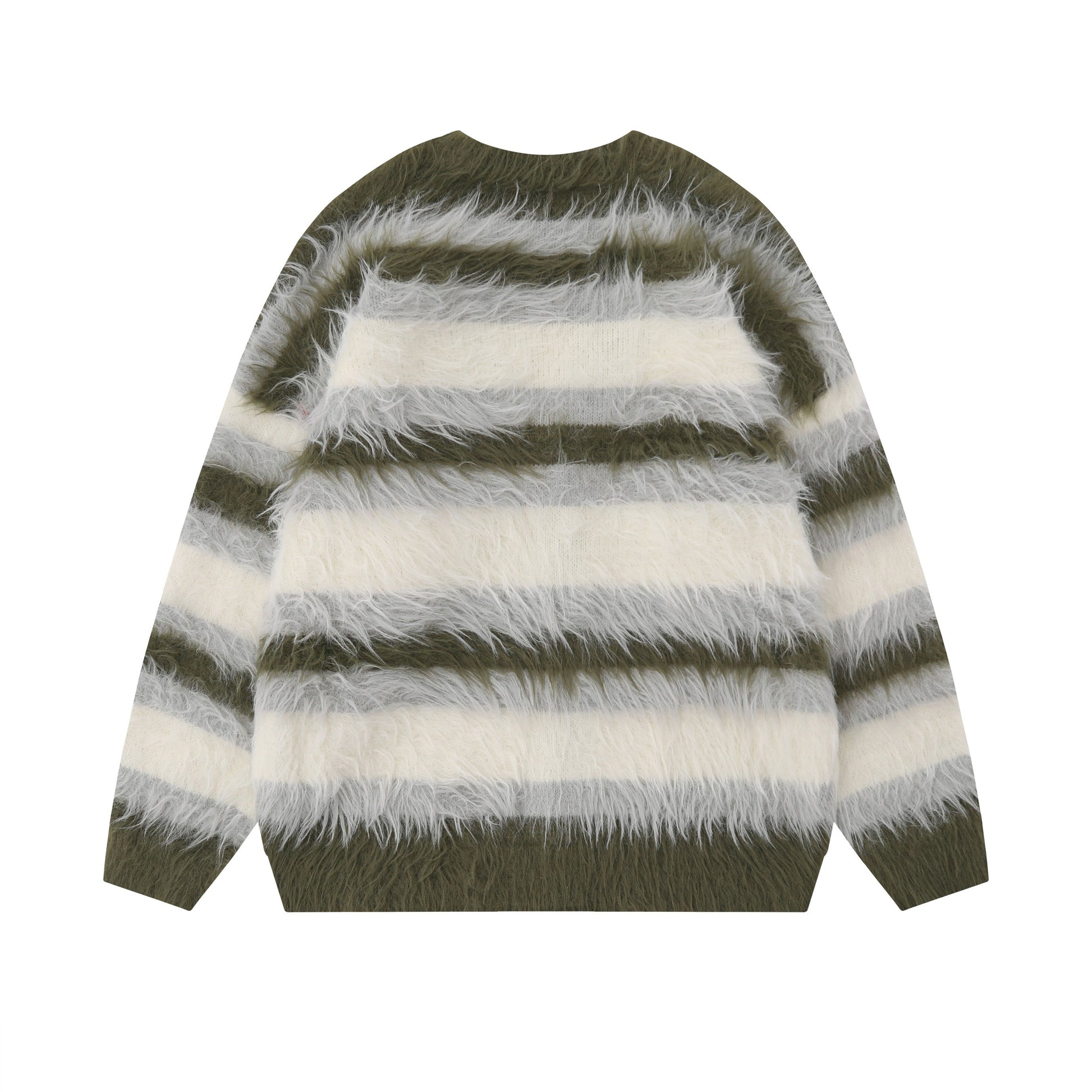 Furry Line | Striped Button-Up Fluffy Cardigan - Luxuryurbanwear