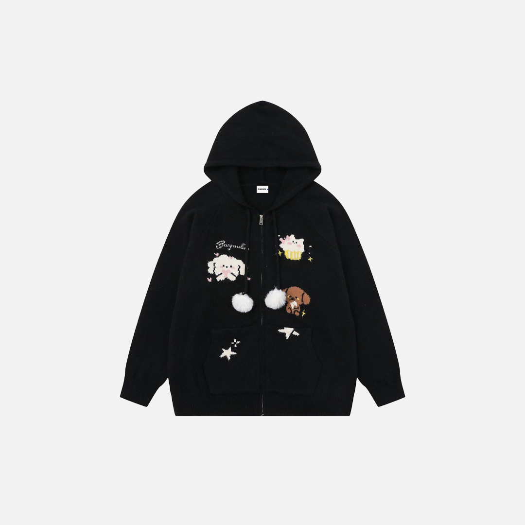 Y2K Cozy Cartoon Jacquard Knit Sweatshirt - Luxuryurbanwear