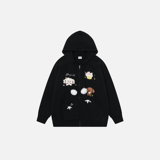 Y2K Cozy Cartoon Jacquard Knit Sweatshirt - Luxuryurbanwear