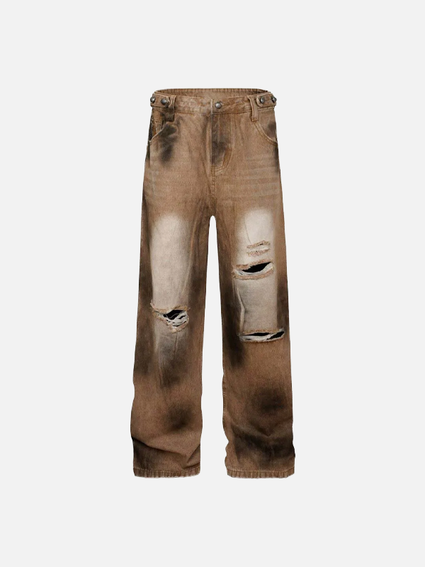 Vintage Streetwear Distressed Tie Dye Denim Jeans - Luxuryurbanwear