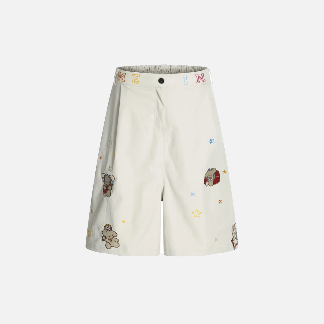 Elastic Waist Cartoon Embroidery Casual Short - Luxuryurbanwear