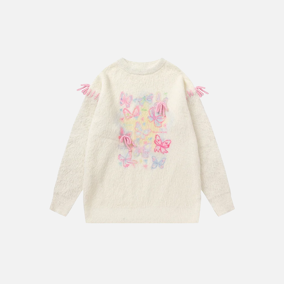 Y2K Pastel Chic Butterfly Knit Sweater - Luxuryurbanwear