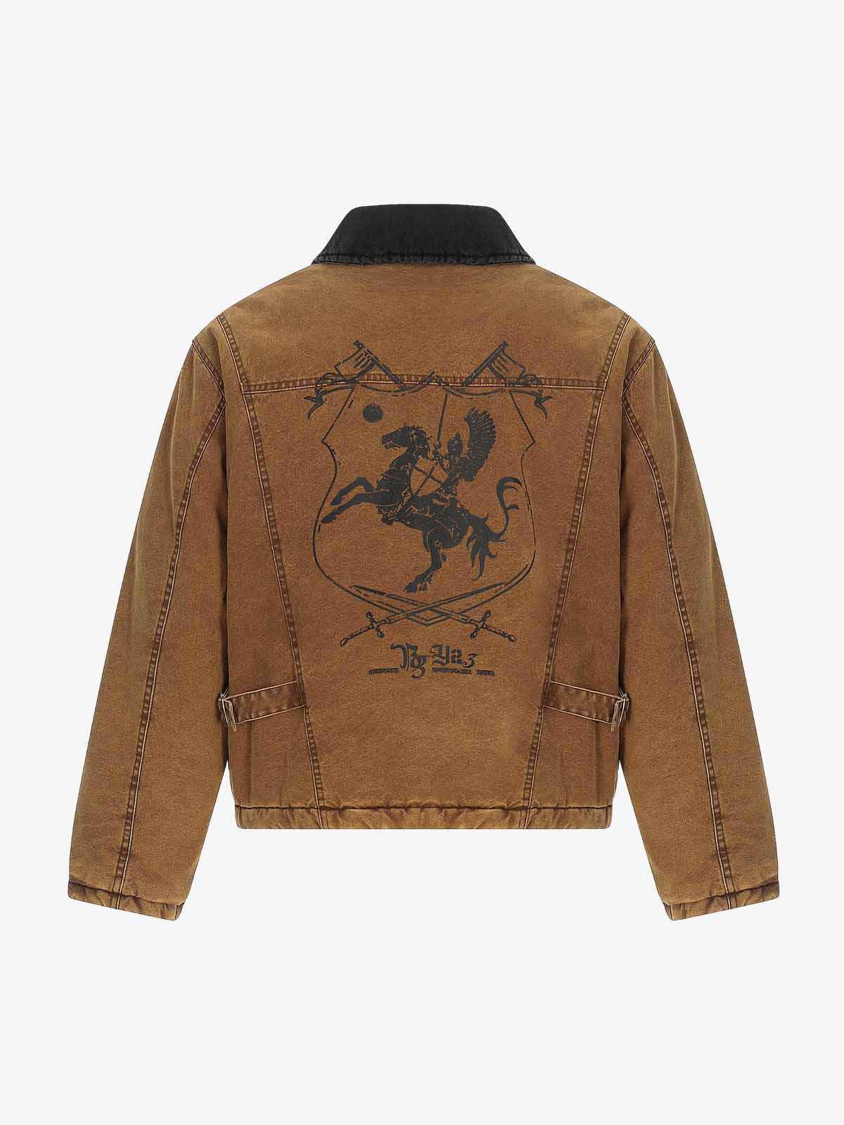 Fireman Clasp Washed Denim Knight Crest Jacket