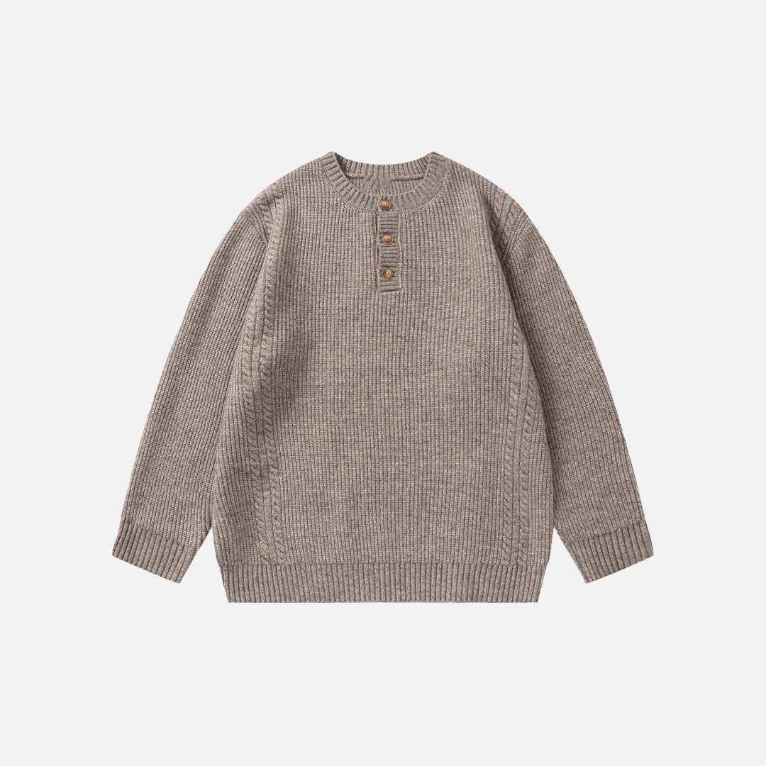 Plush Loose Half Button Round Neck Sweater - Luxuryurbanwear