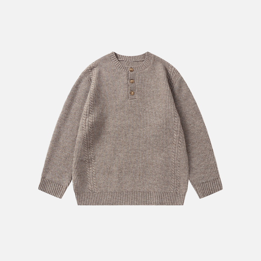 Plush Loose Half Button Round Neck Sweater - Luxuryurbanwear