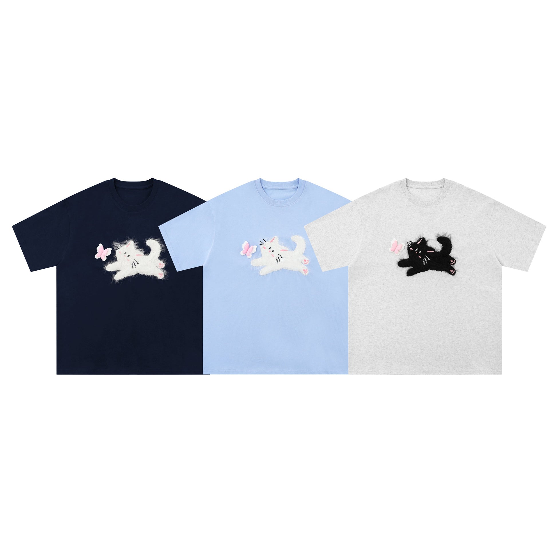 Fuzzy Cat | Embroidered Playful Tee - Luxuryurbanwear
