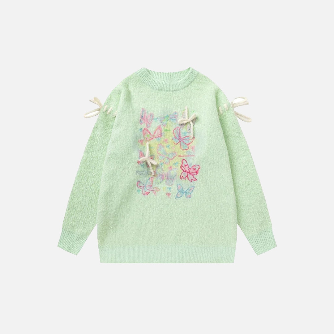 Y2K Pastel Chic Butterfly Knit Sweater - Luxuryurbanwear