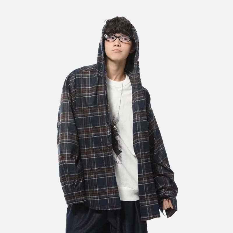 Streetwear Cool Plaid Casual Hooded Shirt
