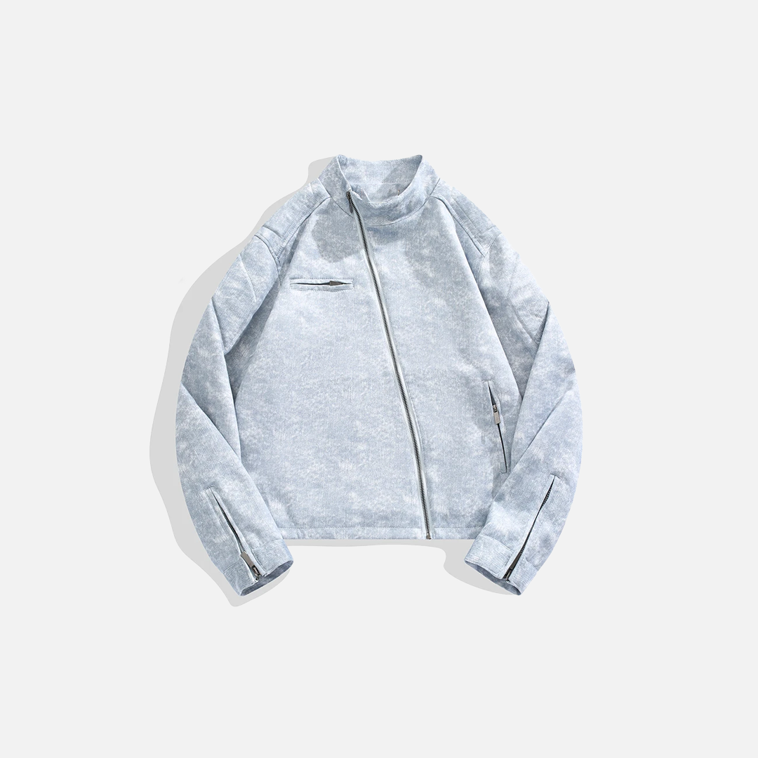 Chic Tie Dye Stand Collar Motorcycle Zipper Jacket - Luxuryurbanwear