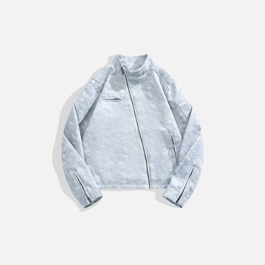 Chic Tie Dye Stand Collar Motorcycle Zipper Jacket - Luxuryurbanwear