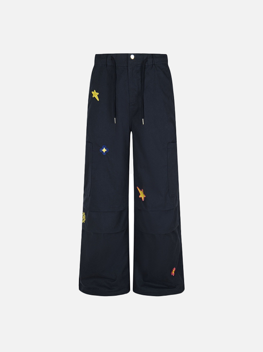 Stylish European Star Embroidered Wide Leg Pants - Luxuryurbanwear