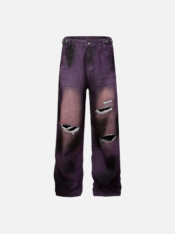 Vintage Streetwear Distressed Tie Dye Denim Jeans - Luxuryurbanwear