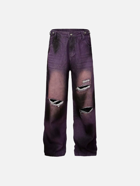 Vintage Streetwear Distressed Tie Dye Denim Jeans - Luxuryurbanwear