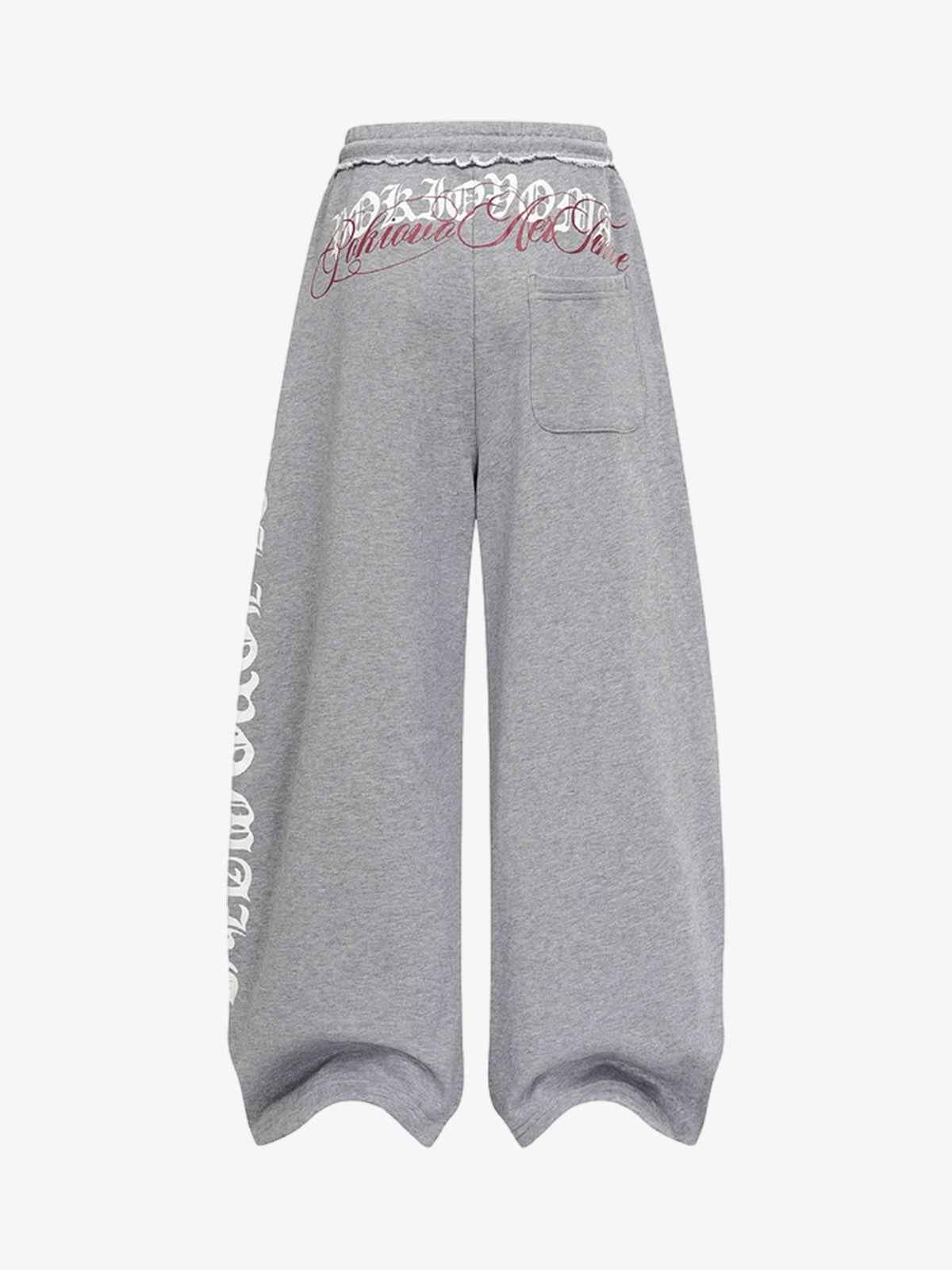 Retro Letter Print Drawstring Straight-Leg Wide Pants