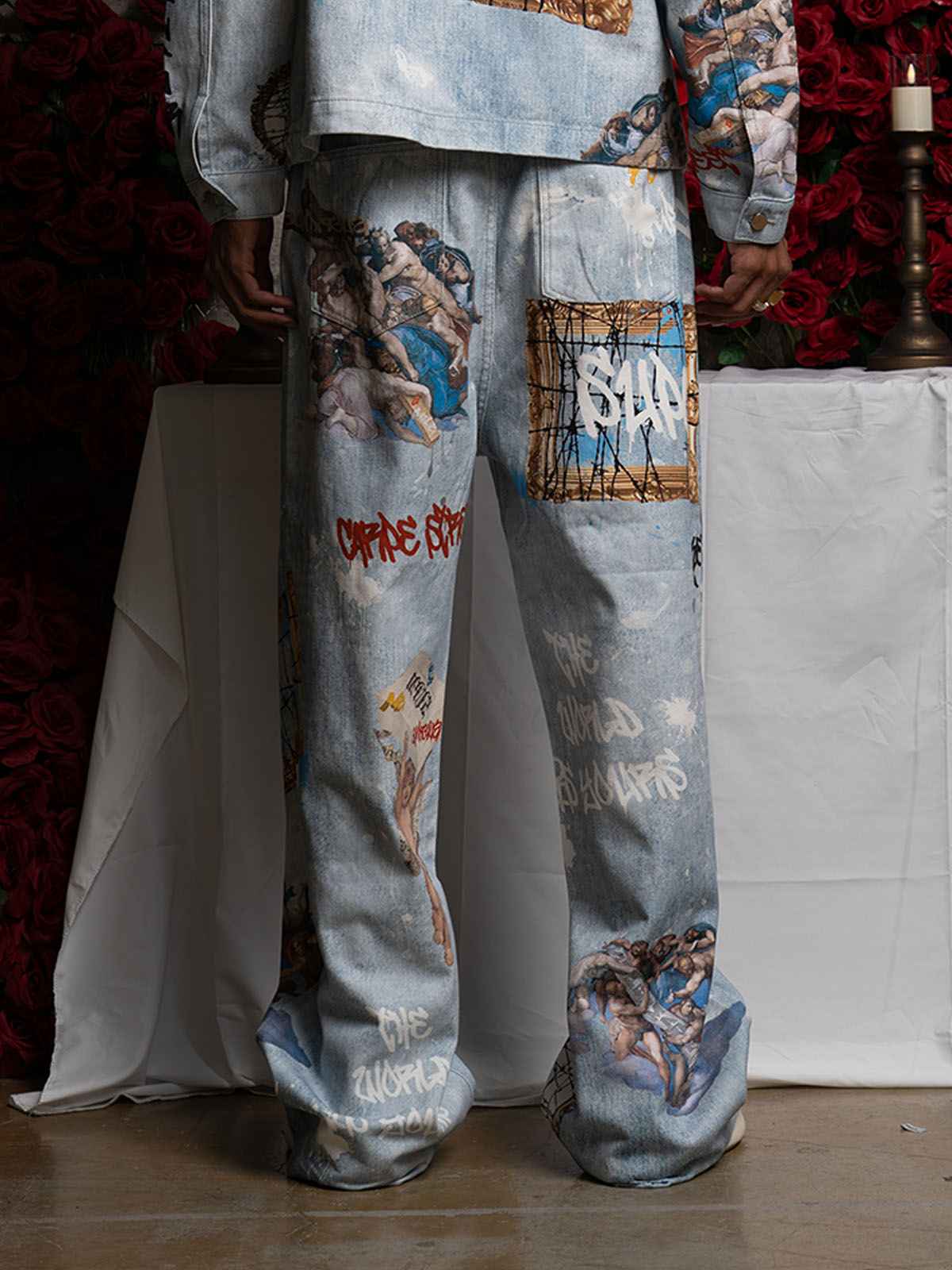 Retro Artistic Graffiti Angelic Prints Baggy Jeans - 2574