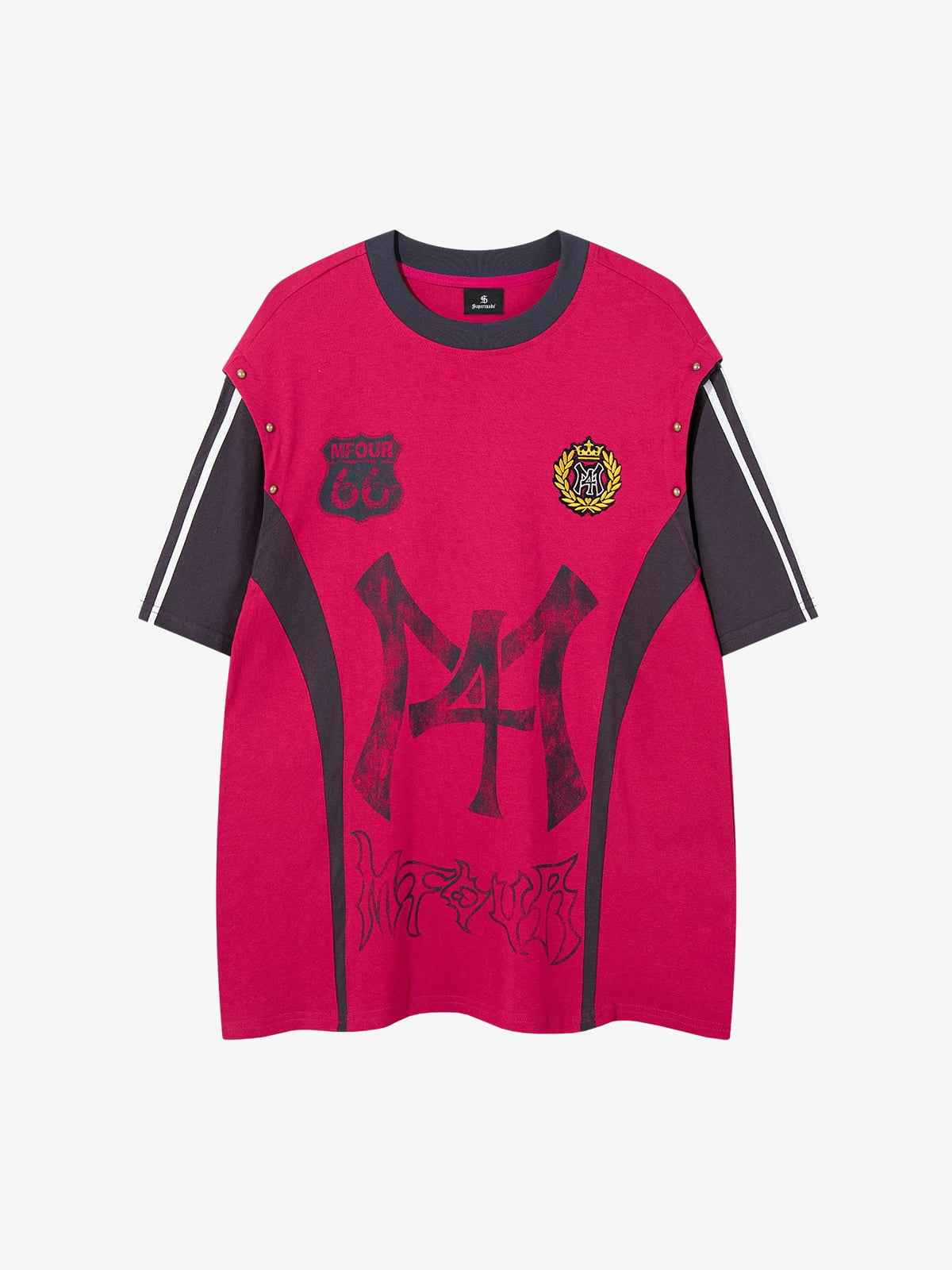 Vintage Riveted Constructed Sleeve Graphic T-Shirt