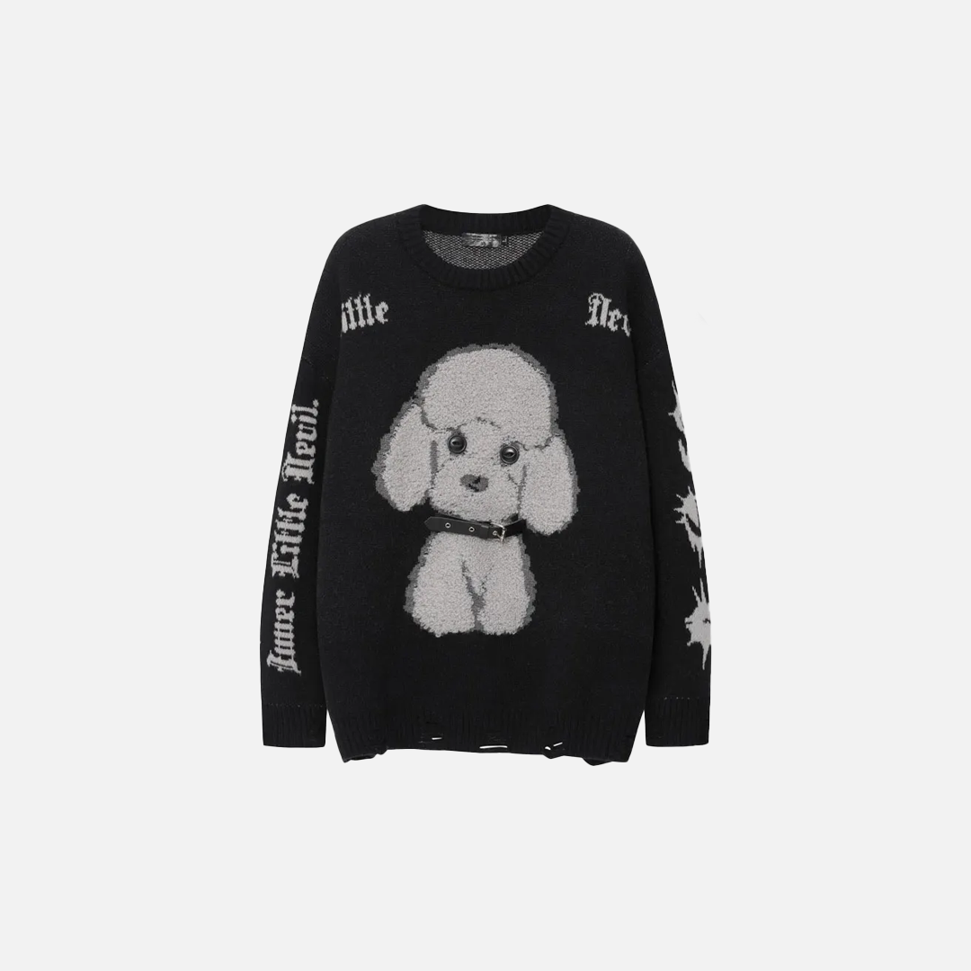 Cute Dog Embroidered O-Neck Collar Knitted Sweater - Luxuryurbanwear