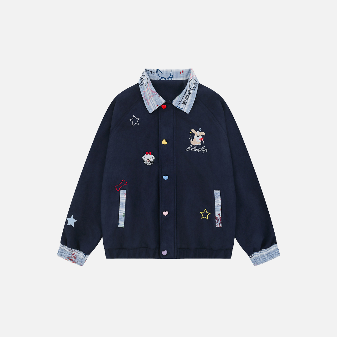 Y2K Cartoon Playful Patchwork Plaid Collar Jacket - Luxuryurbanwear