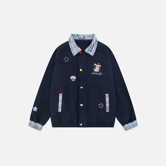 Y2K Cartoon Playful Patchwork Plaid Collar Jacket - Luxuryurbanwear