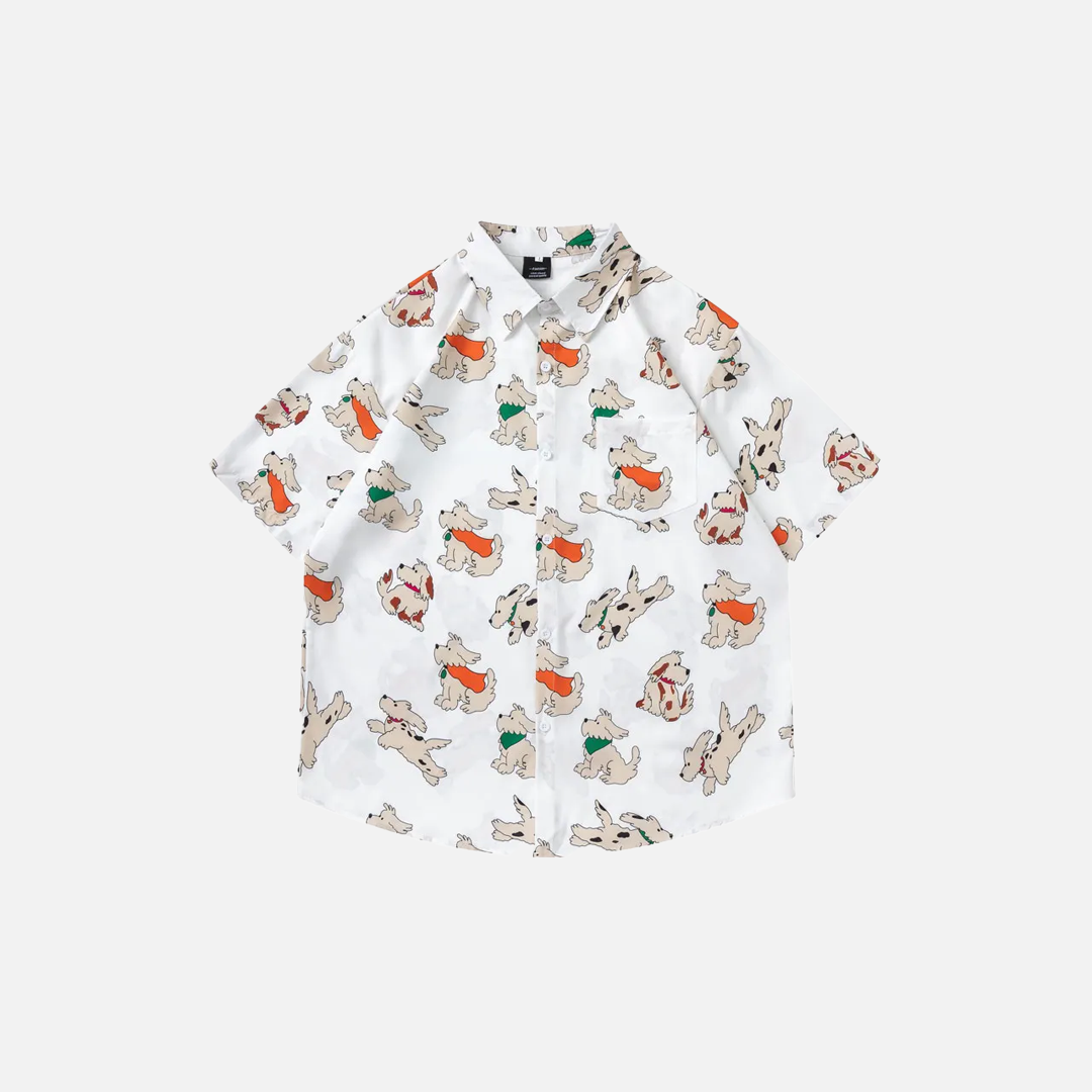 Streetwear Vibrant Cartoon Dog Cute Beach Shirt - Luxuryurbanwear