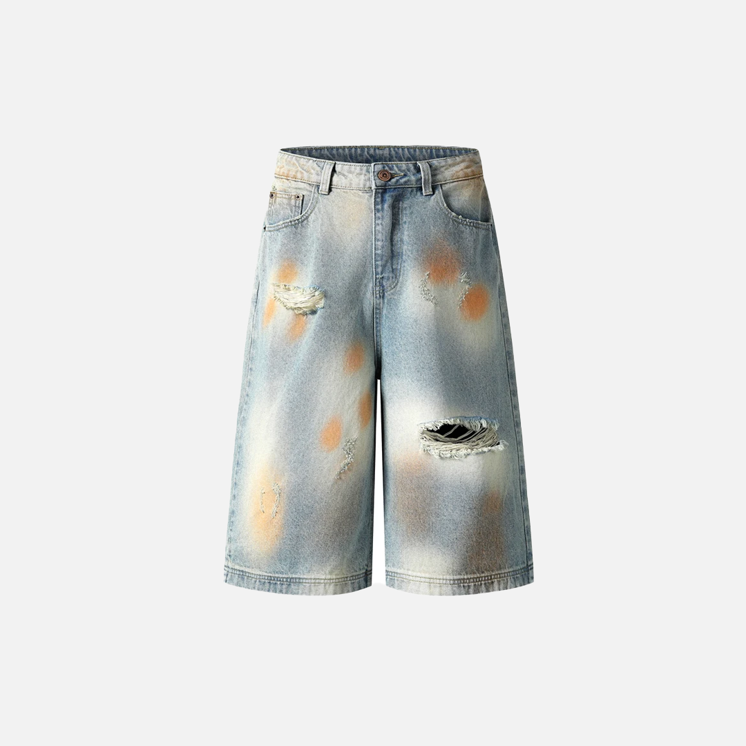 Streetwear Flattering Distressed Tie-Dye Denim Short - Luxuryurbanwear