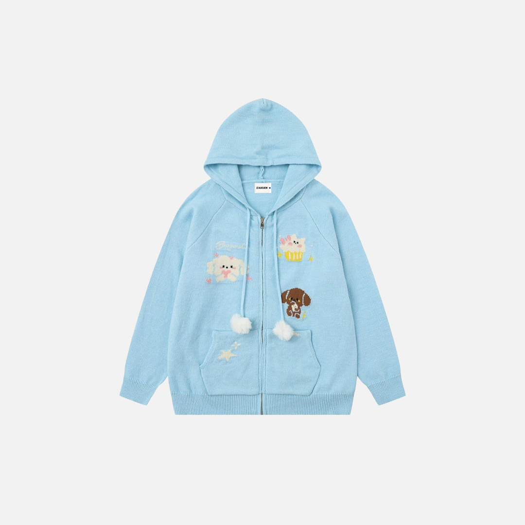 Y2K Cozy Cartoon Jacquard Knit Sweatshirt - Luxuryurbanwear