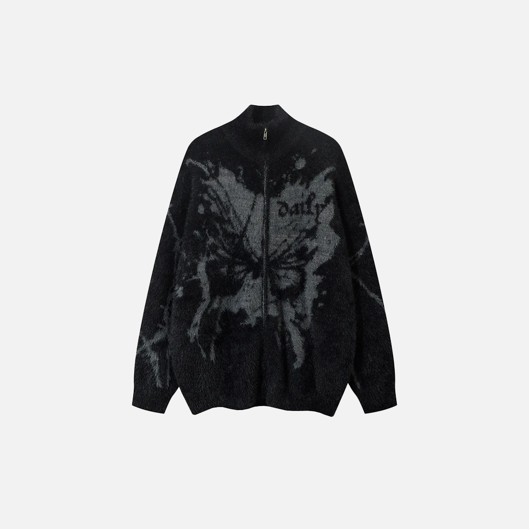 Butterfly Graphic Unique Knit Turtleneck Cardigan - Luxuryurbanwear