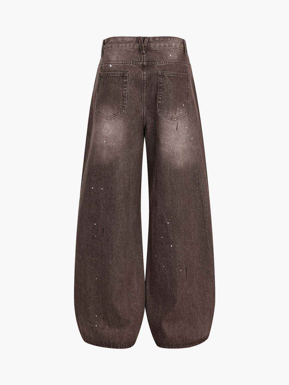 Retro Patchwork Washed Wide Leg Denim Jeans