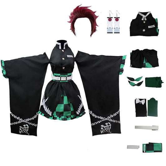 Cosplay Costume Anime Kimono Halloween Off Shoulder Skirt Shinobu Outfit With Earings (3XL Green-w)