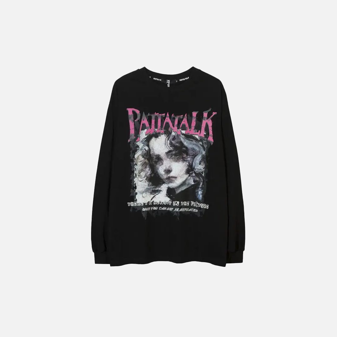 Gothic Dark Style Portrait Graphic Long-Sleeve T-Shirt - Luxuryurbanwear