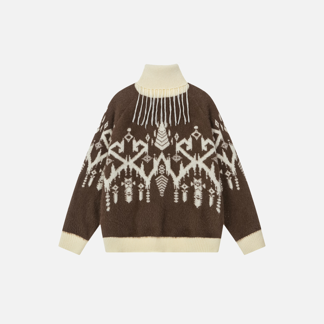 Trendy Stacking Collar Jacquard Turtleneck Sweater - Luxuryurbanwear