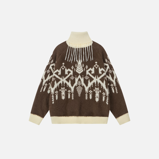 Trendy Stacking Collar Jacquard Turtleneck Sweater - Luxuryurbanwear