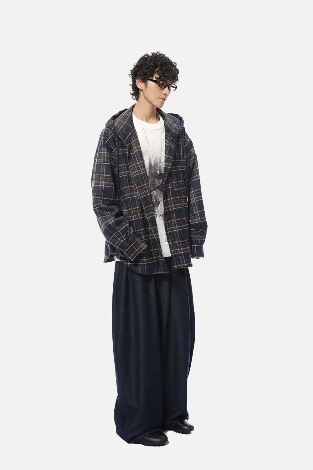Streetwear Cool Plaid Casual Hooded Shirt - Luxuryurbanwear