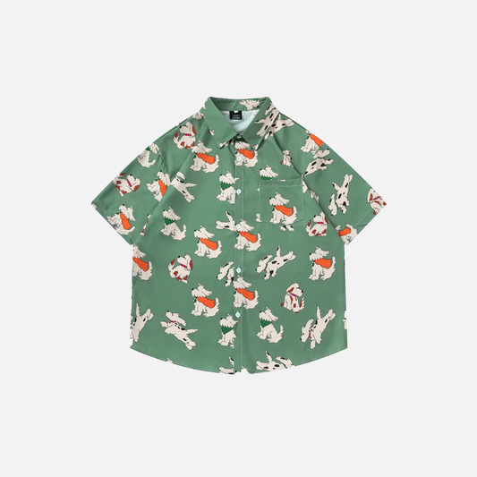 Streetwear Vibrant Cartoon Dog Cute Beach Shirt - Luxuryurbanwear