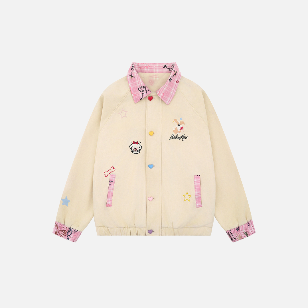 Y2K Cartoon Playful Patchwork Plaid Collar Jacket - Luxuryurbanwear