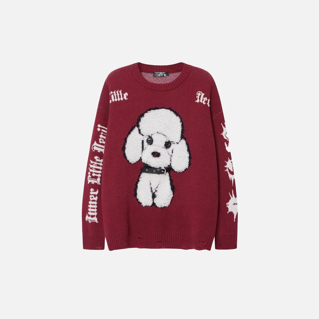 Cute Dog Embroidered O-Neck Collar Knitted Sweater - Luxuryurbanwear