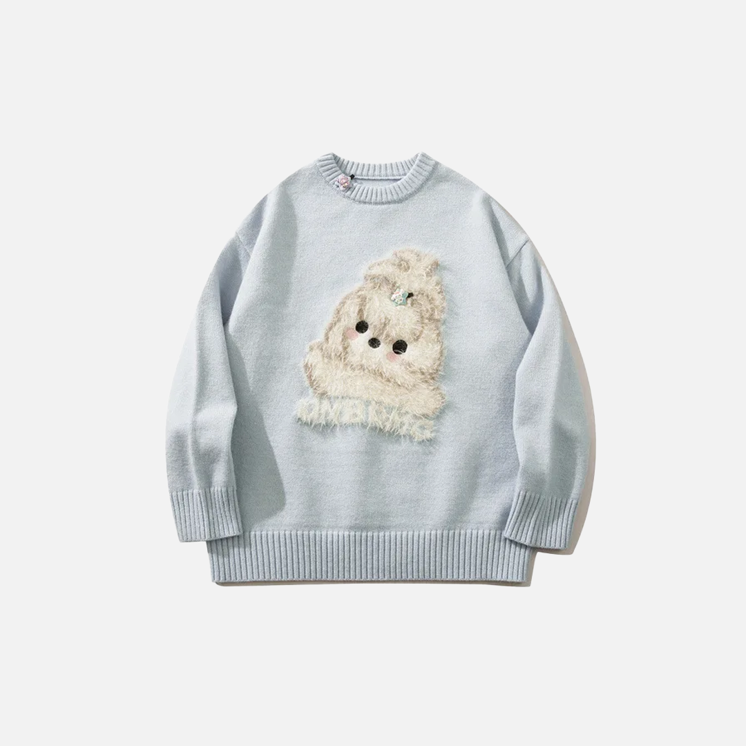 Cozy Streetwear Puppy Dog Knit Sweater - Luxuryurbanwear