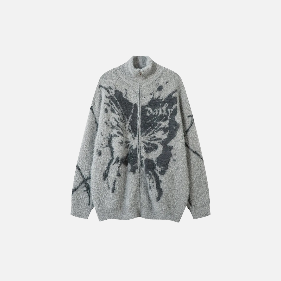 Butterfly Graphic Unique Knit Turtleneck Cardigan - Luxuryurbanwear