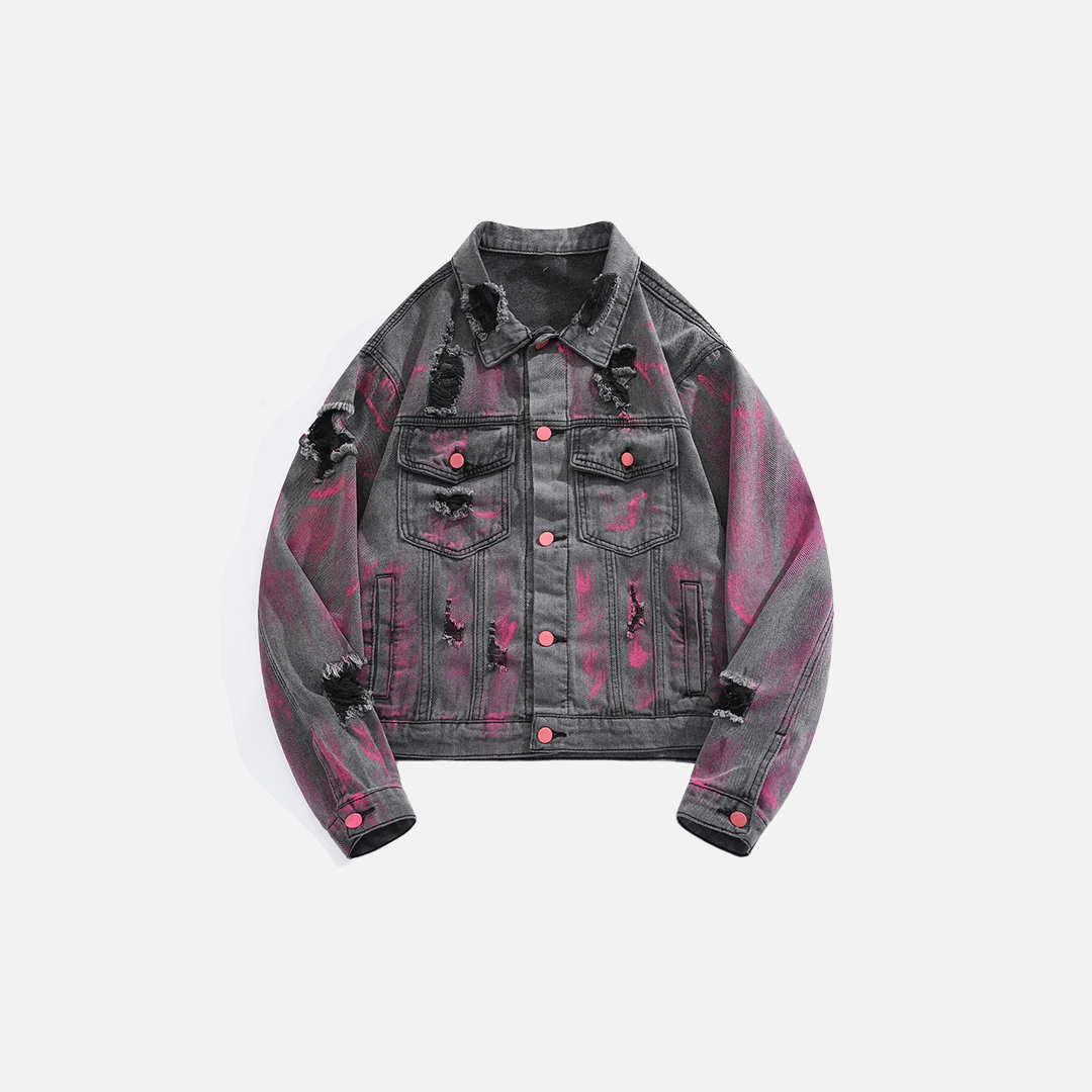 Gothic Stylish Graffiti Distressed Denim Jacket - Luxuryurbanwear