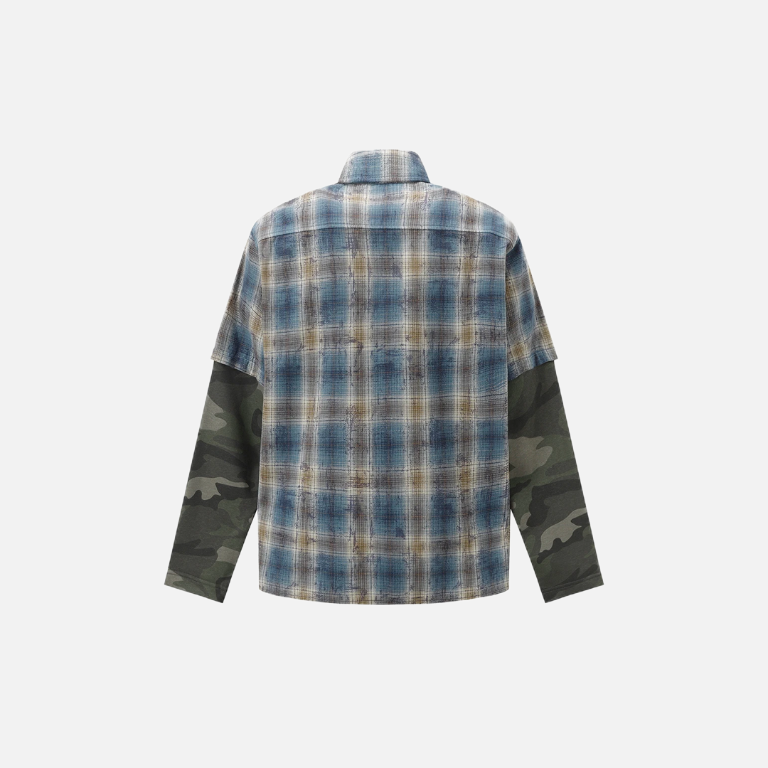Streetwear Camouflage Patchwork Long Sleeve Button Shirt - Luxuryurbanwear