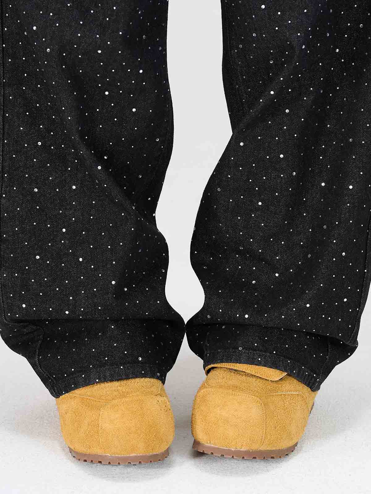 Star Rhinestone Embellished Baggy Jeans - Luxuryurbanwear