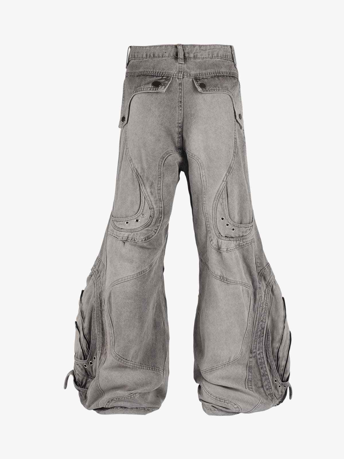 Vintage Distressed Curved Blade Barrel Jeans