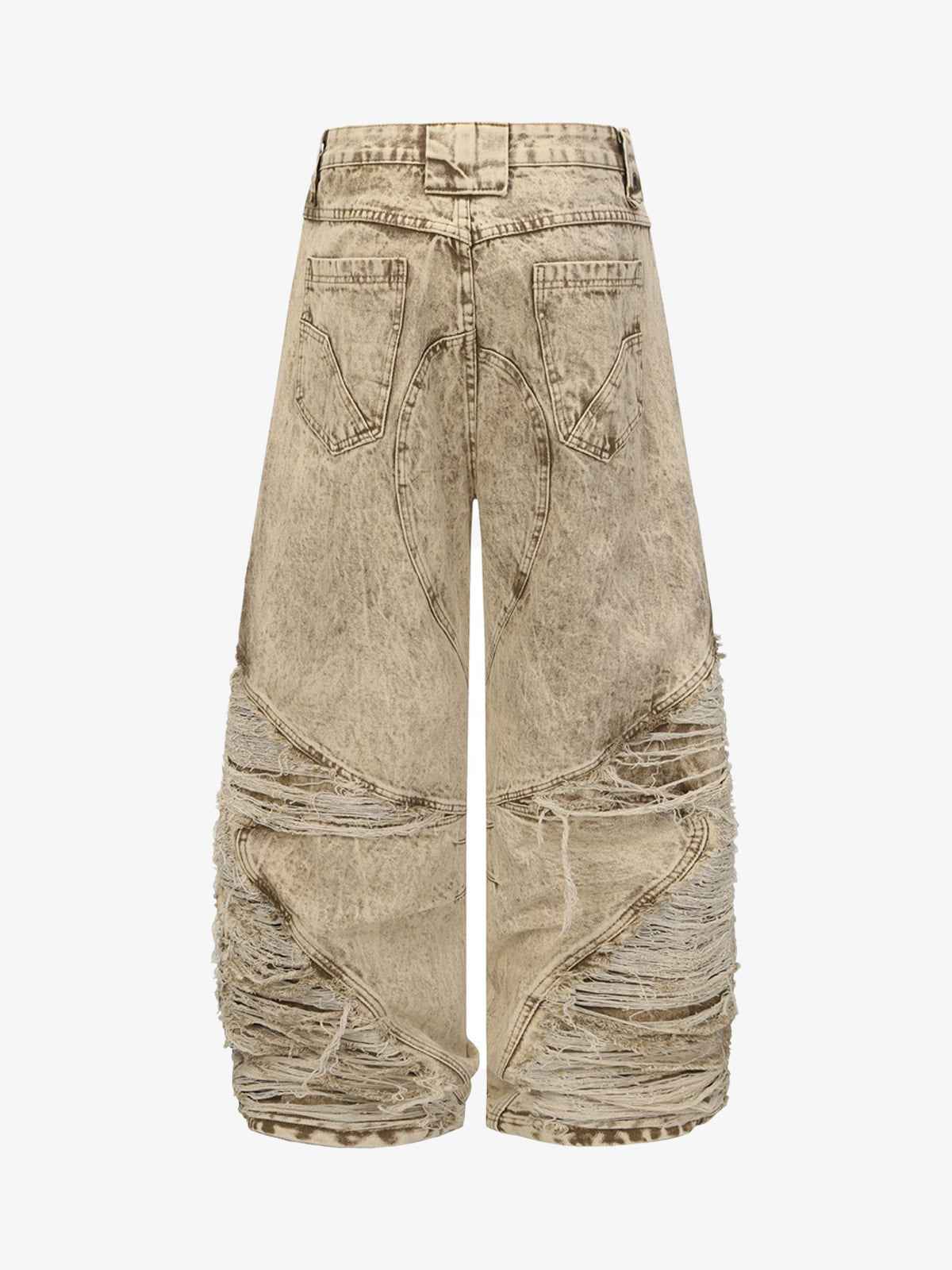 Distressed Raw-Edge Panel Sculpted Wide-Leg Jeans