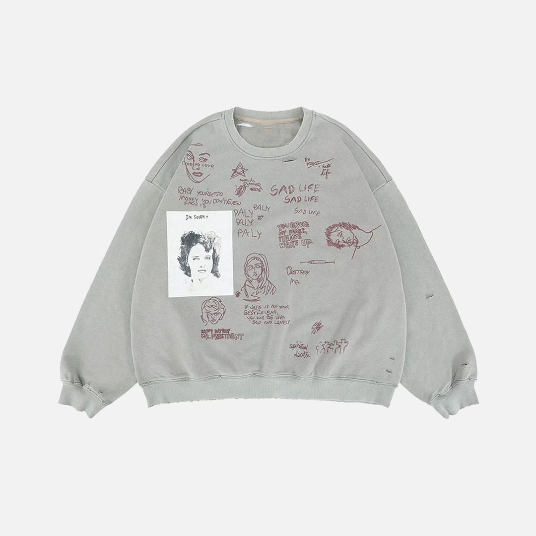Tactical Oversized Graffiti Printed Sweatshirt - Luxuryurbanwear