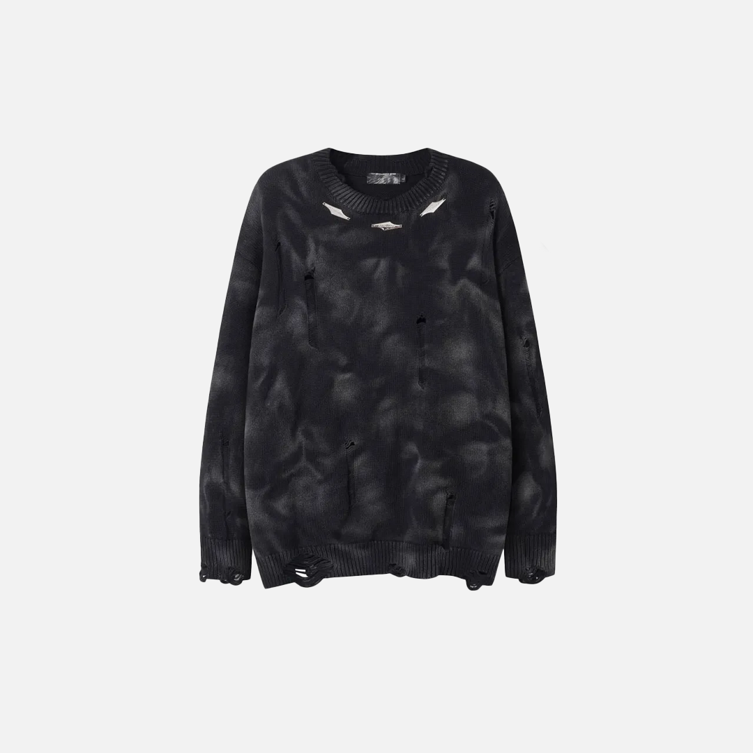 Y2K Signature Grunge Oversized Ripped Knitted Sweater - Luxuryurbanwear