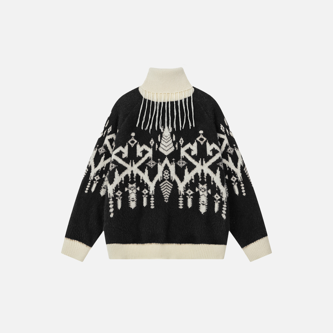 Trendy Stacking Collar Jacquard Turtleneck Sweater - Luxuryurbanwear