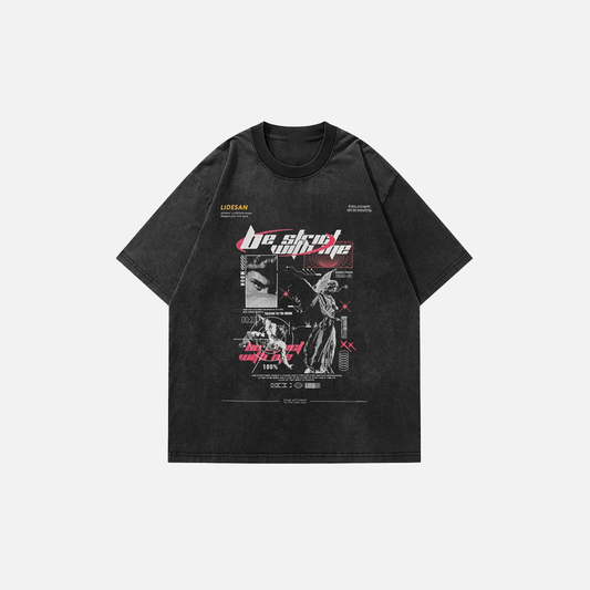 Oversized Streetwear Faded Angel Statue T-Shirt - Luxuryurbanwear