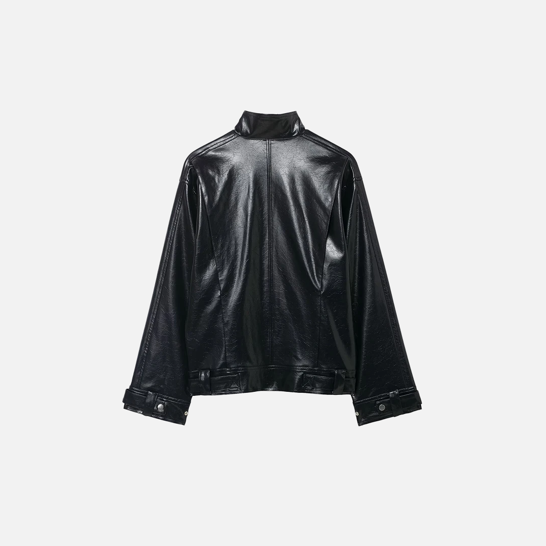 Vintage Gothic High Neck Zipper PU Leather Jacket - Luxuryurbanwear