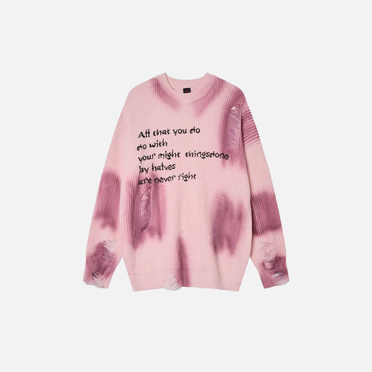 Lightweight Distressed Hip Hop Tie Dye Knit Sweater - Luxuryurbanwear